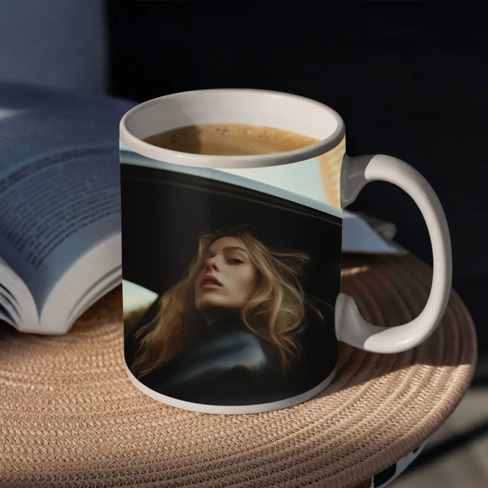 Woman Looking Out Car Window City – Mugs