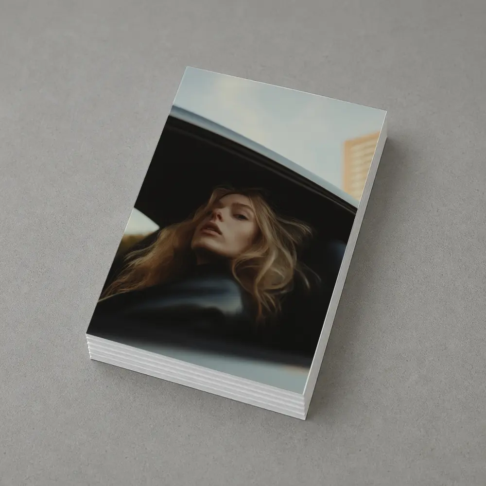 Woman Looking Out Car Window City – Postcards