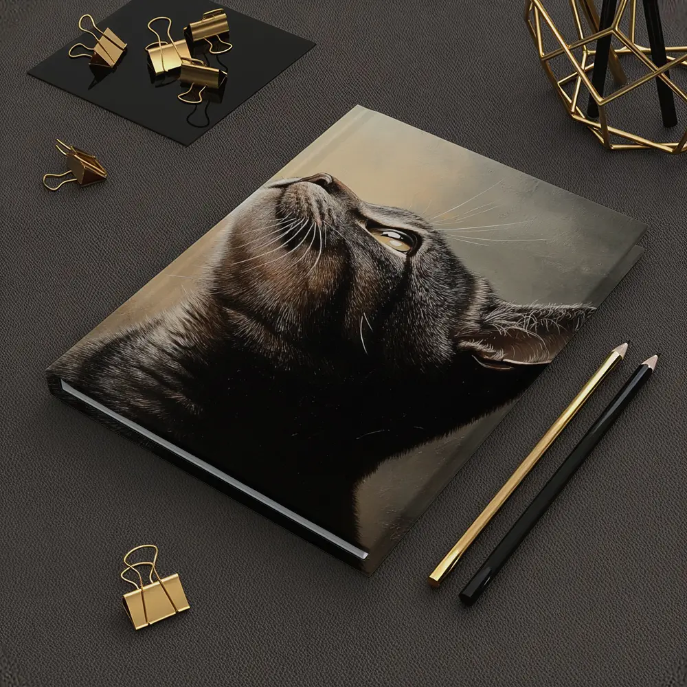 Tabby Cat Looking Up Moody Oil Painting – Notebooks