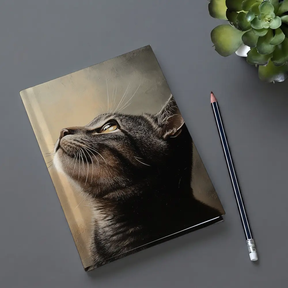 Tabby Cat Looking Up Moody Oil Painting – Notebooks