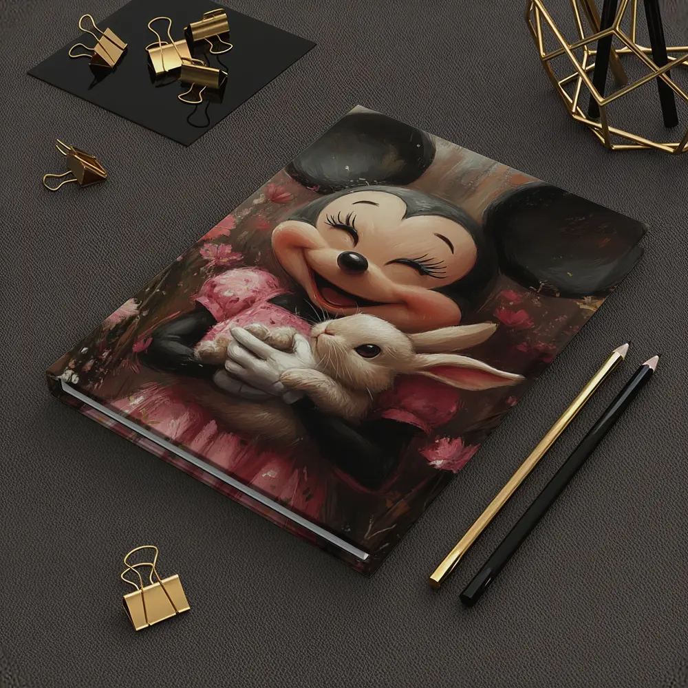 Minnie Mouse Holding Bunny Floral Background – Notebooks
