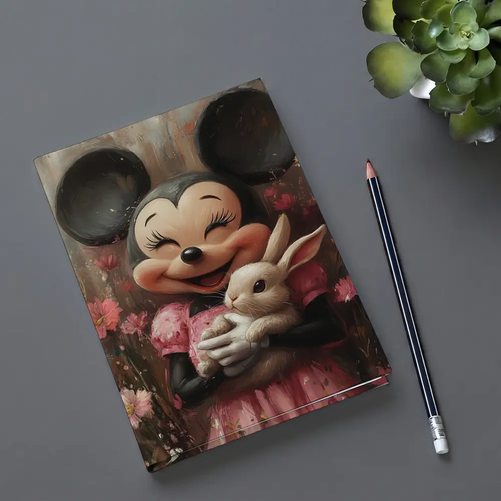Minnie Mouse Holding Bunny Floral Background – Notebooks