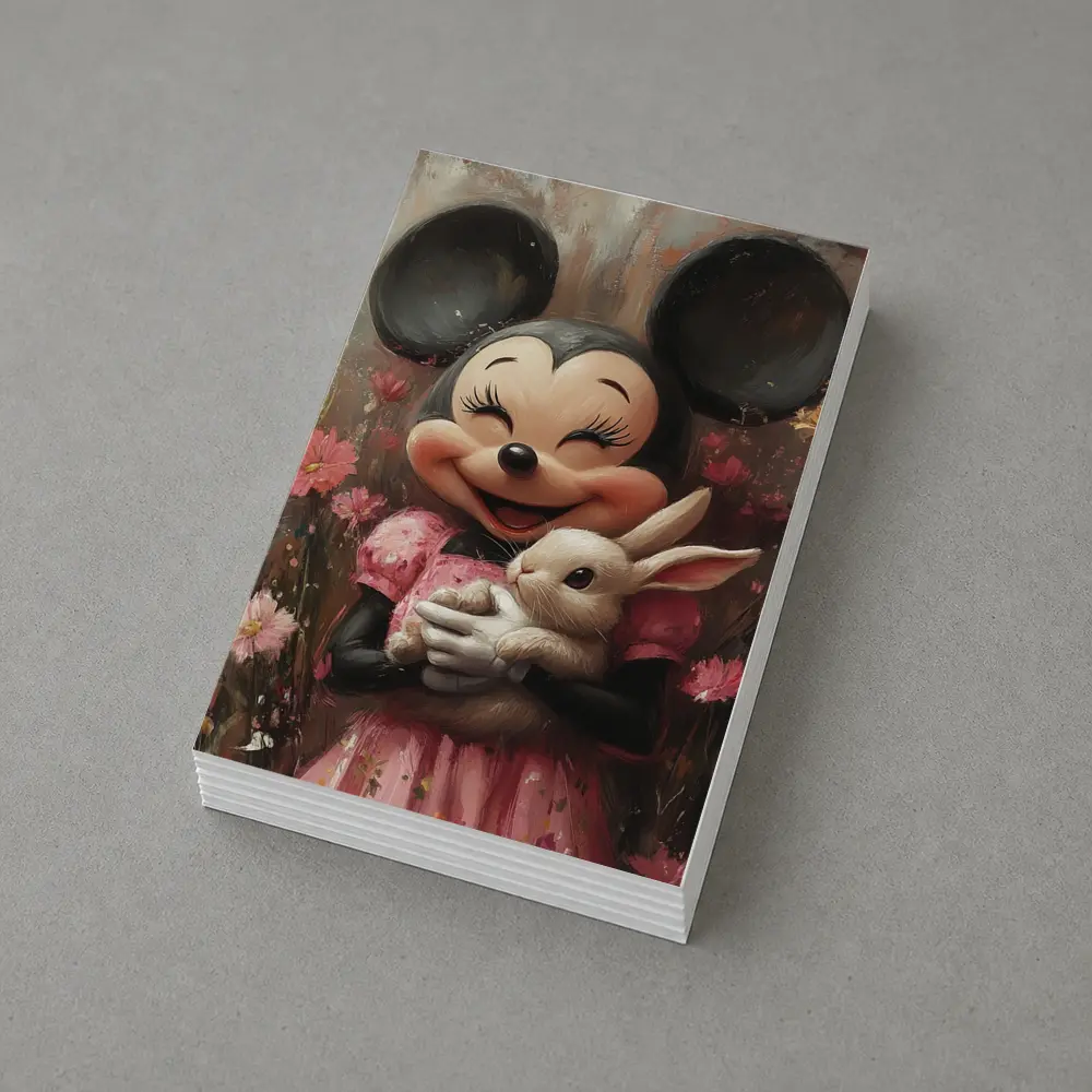 Minnie Mouse Holding Bunny Floral Background – Postcards