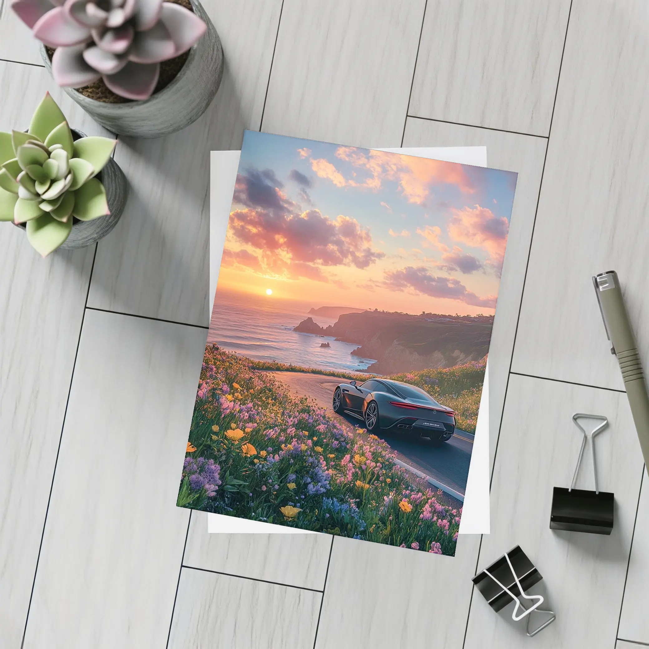 Aston Martin One77 Coastal Sunset Wildflowers Drive – Postcards