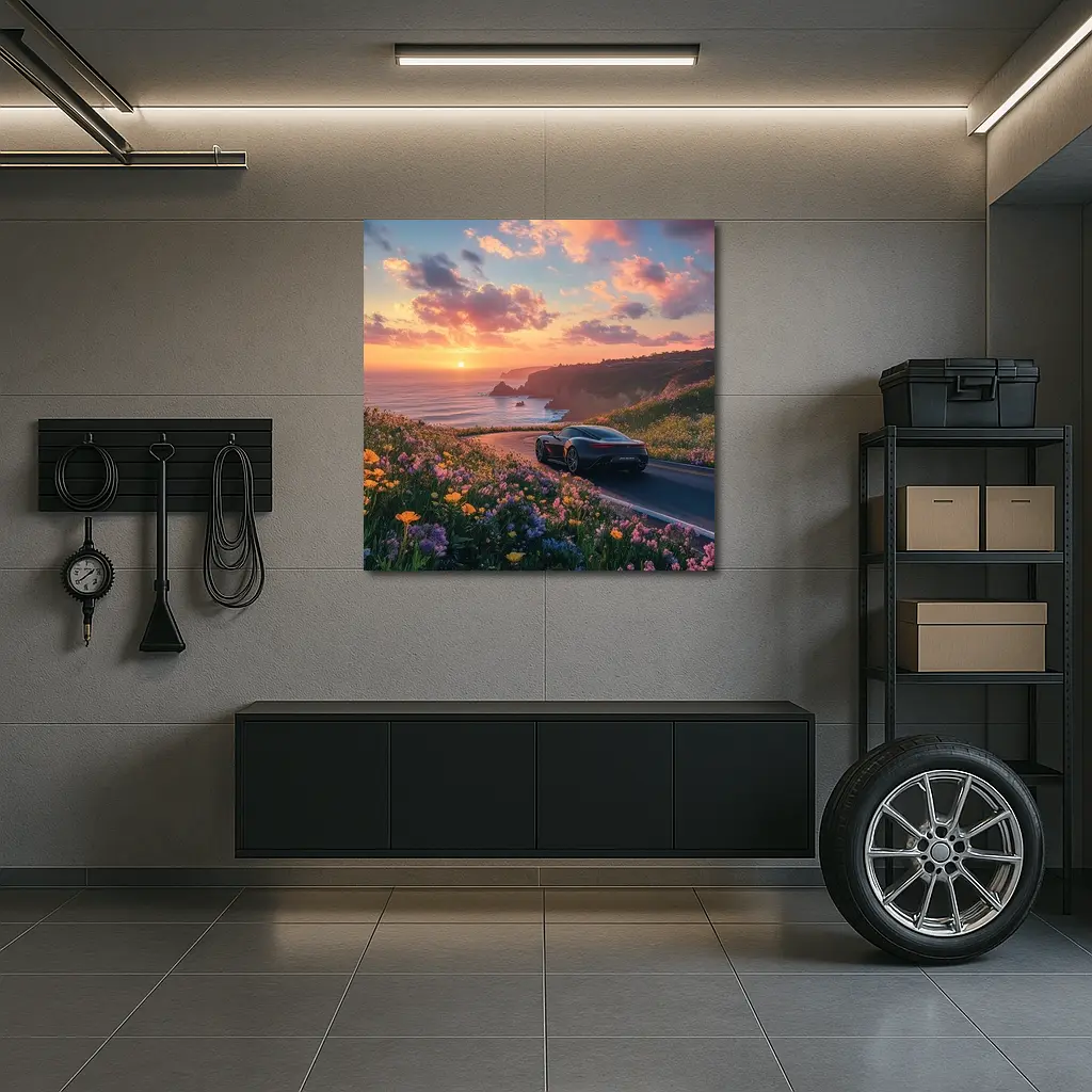 Aston Martin One77 Coastal Sunset Wildflowers Drive – Wall Art