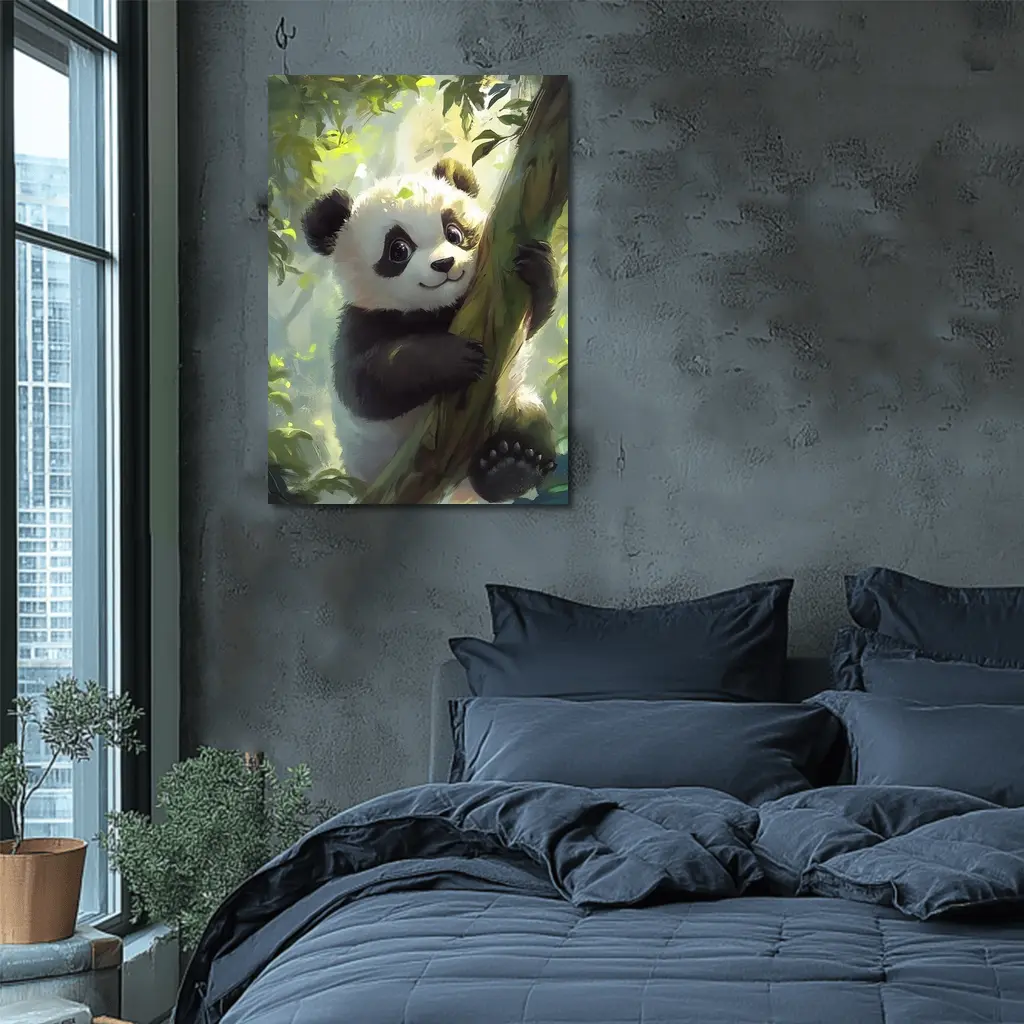 Baby Panda Climbing Tree Forest Art – Wall Art