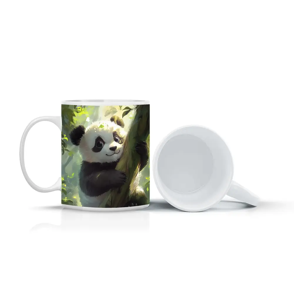 Baby Panda Climbing Tree Forest Art – Mugs