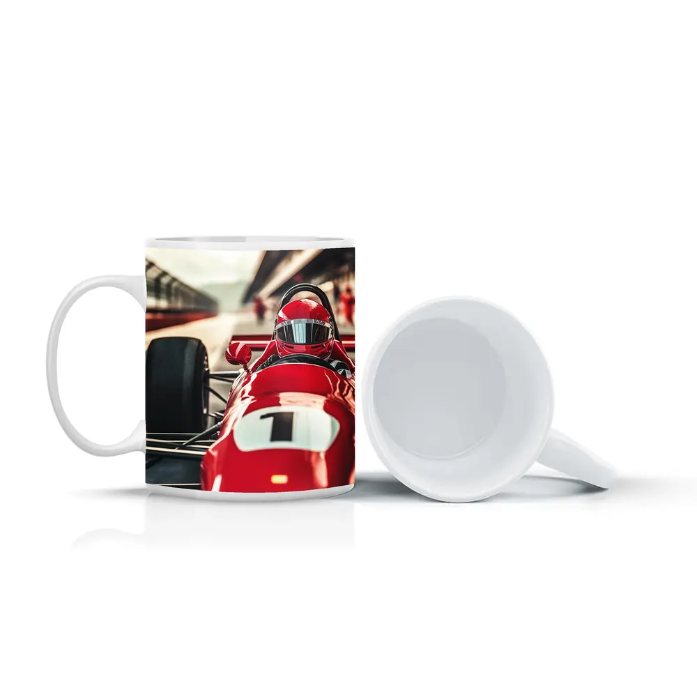 Red Formula One Racing Car Pit Lane – Mugs
