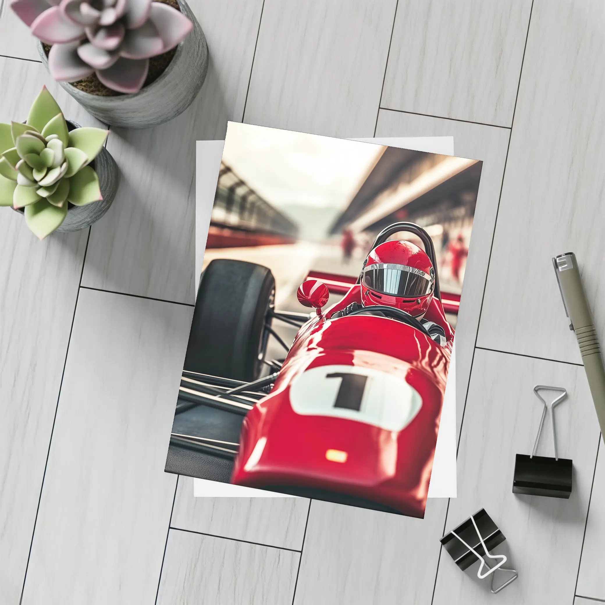 Red Formula One Racing Car Pit Lane – Postcards