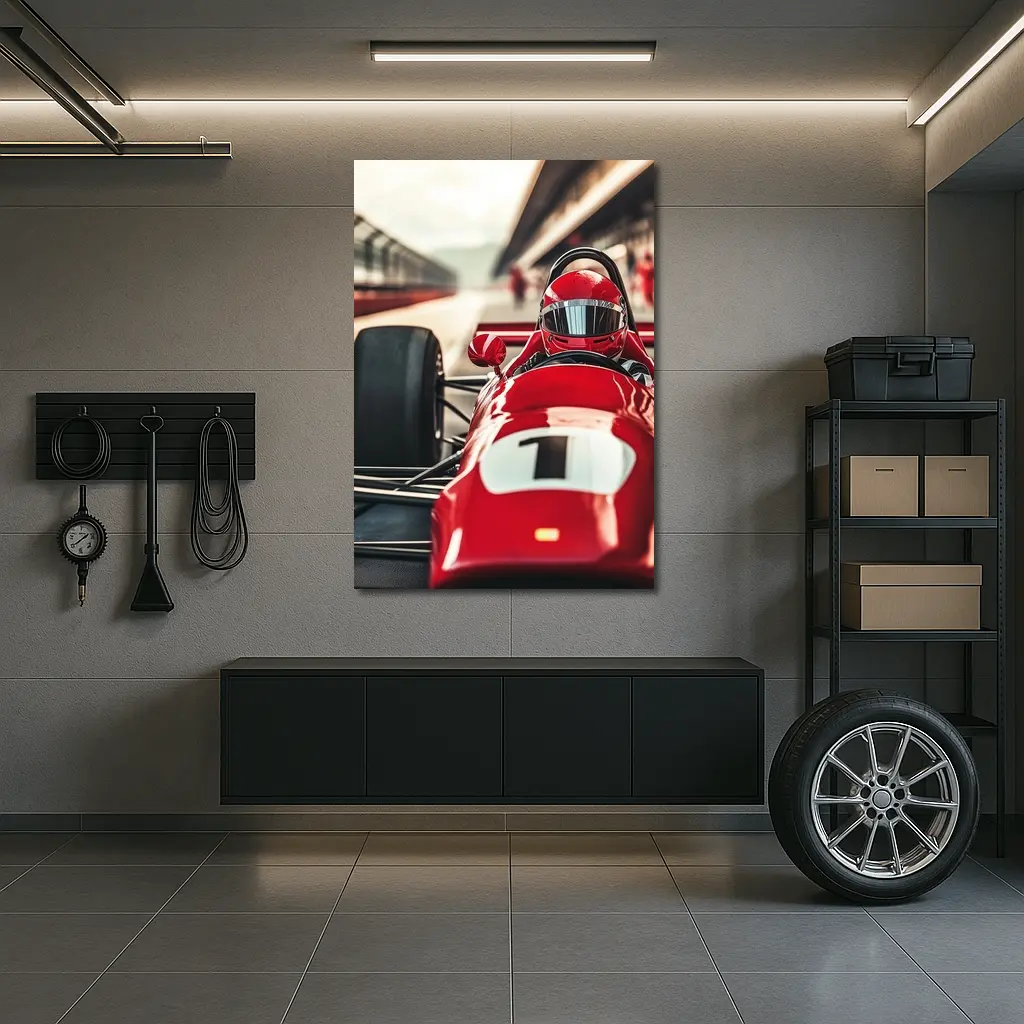 Red Formula One Racing Car Pit Lane – Wall Art