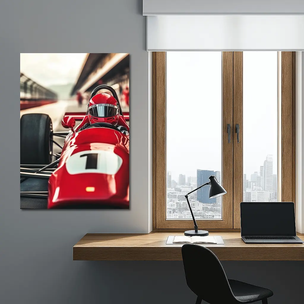 Red Formula One Racing Car Pit Lane – Wall Art