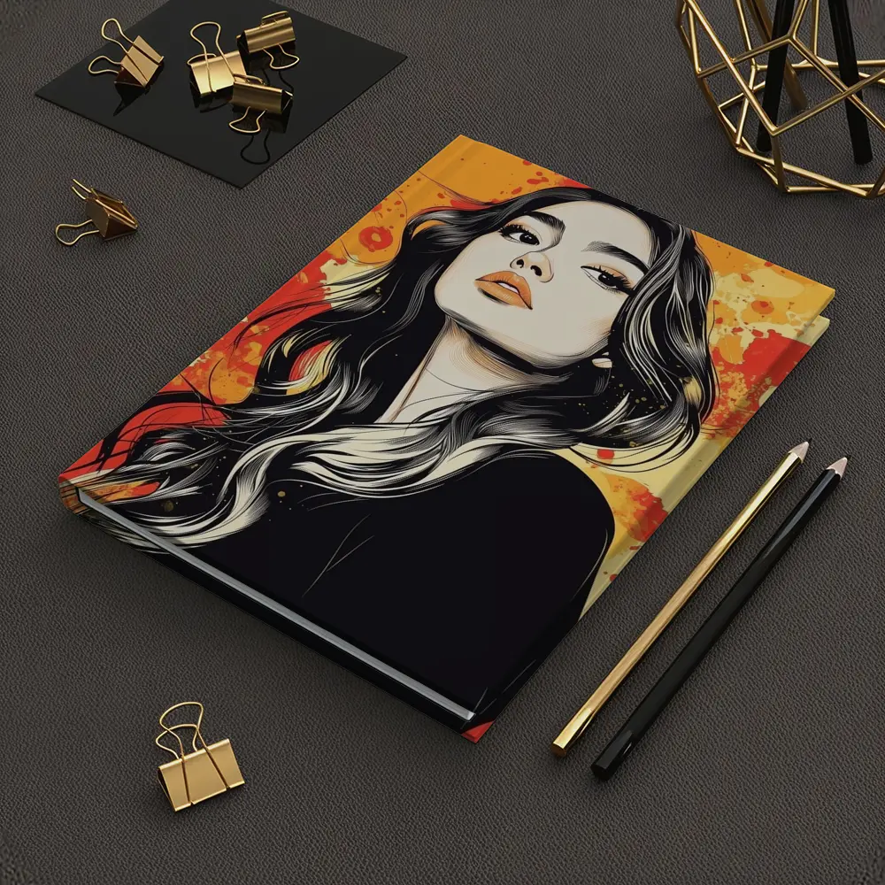 Woman Portrait Illustration Orange Paint Splash – Notebooks