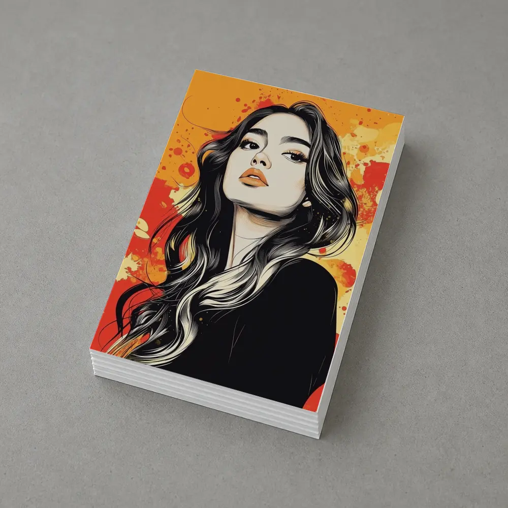 Woman Portrait Illustration Orange Paint Splash – Postcards
