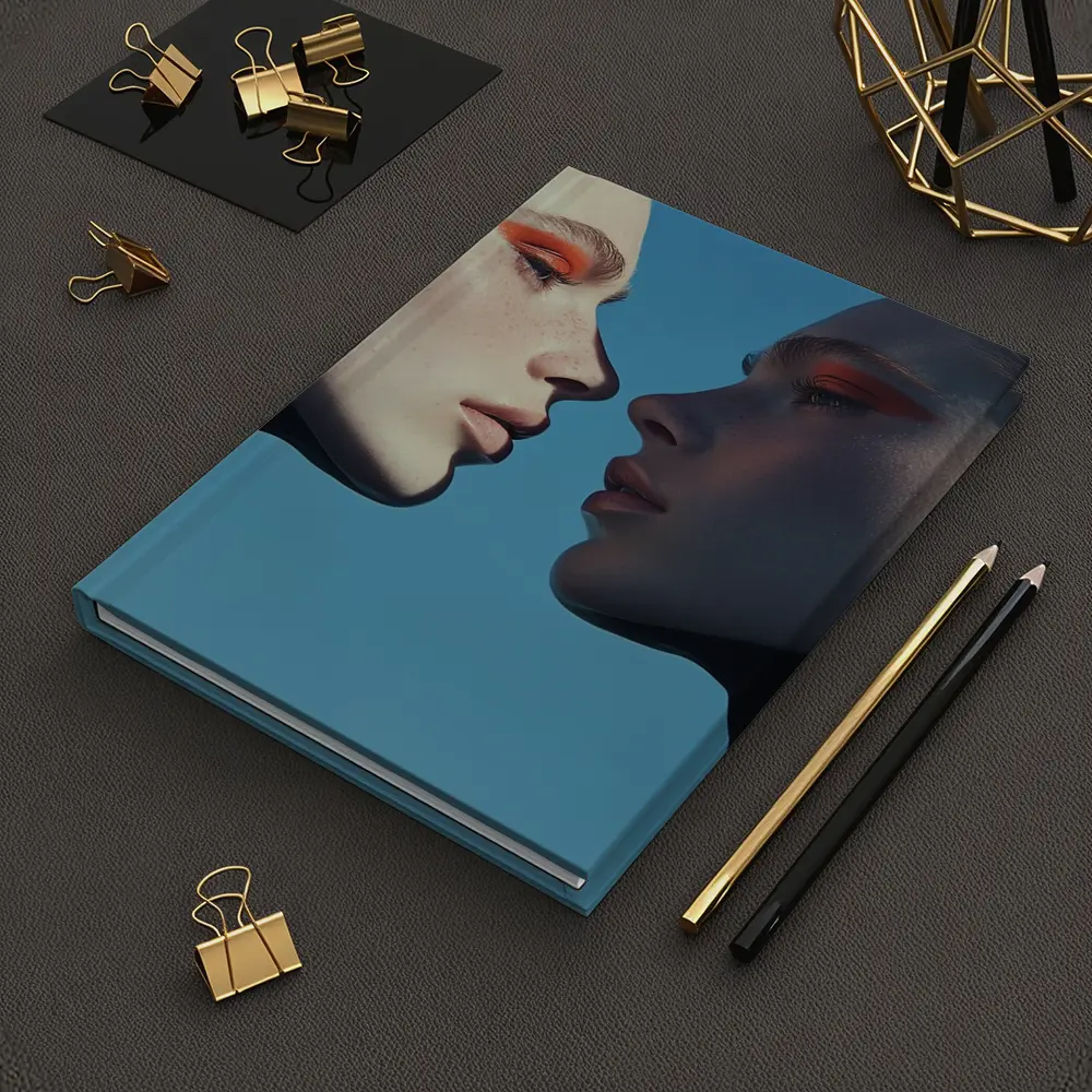 Two Women Facing Orange Eye Makeup Blue – Notebooks