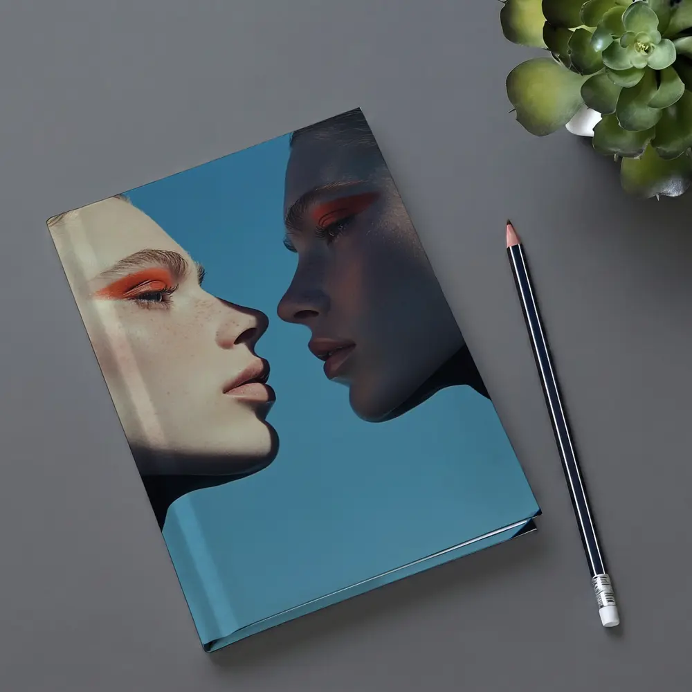 Two Women Facing Orange Eye Makeup Blue – Notebooks