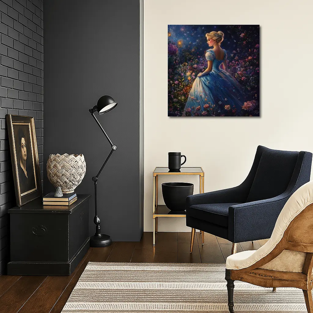 Princess Blue Gown Enchanted Floral Night Garden – Wall Art