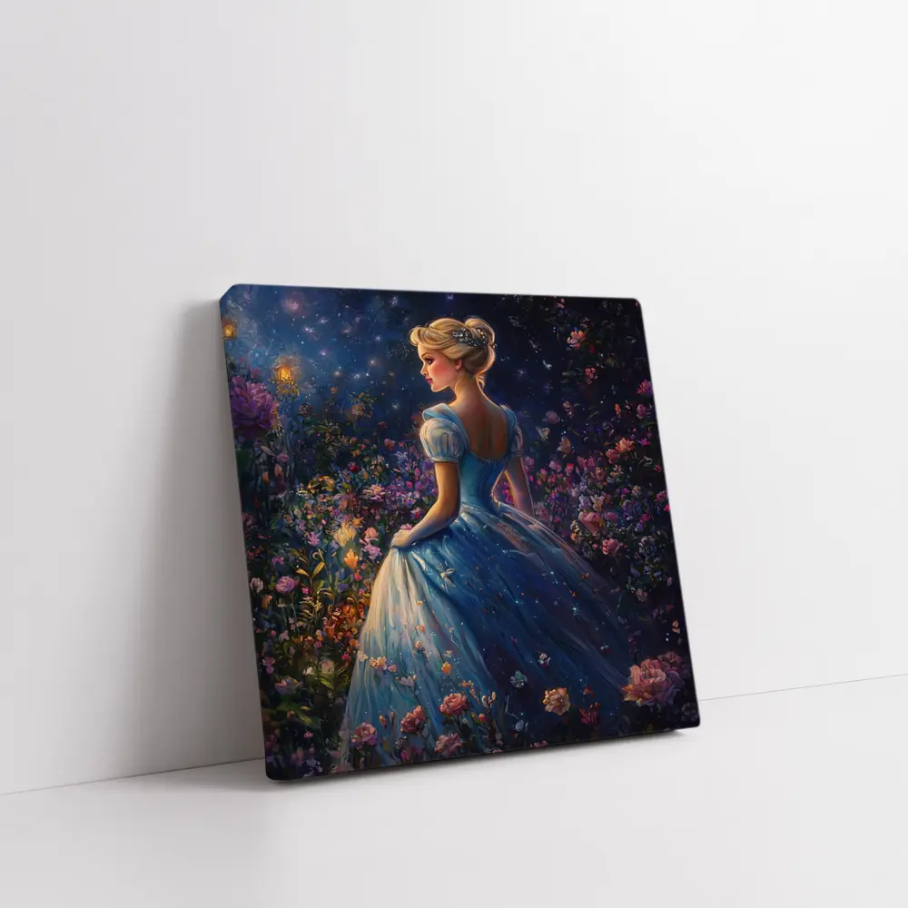 Princess Blue Gown Enchanted Floral Night Garden – Wall Art