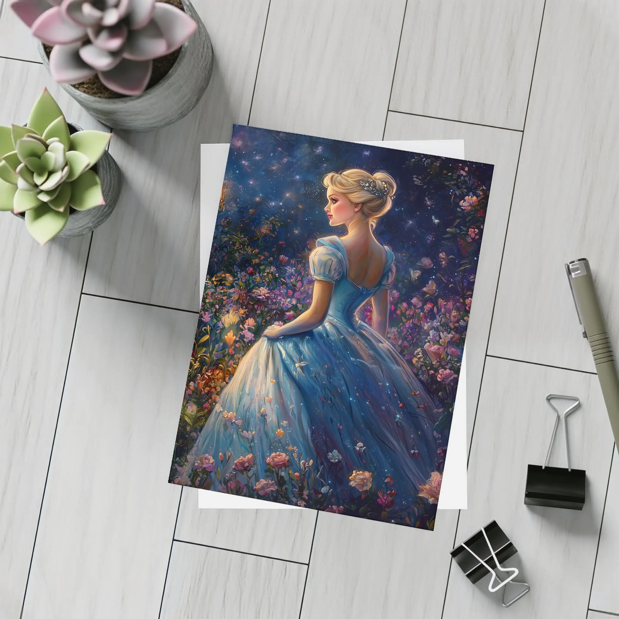 Princess Blue Gown Enchanted Floral Night Garden – Postcards
