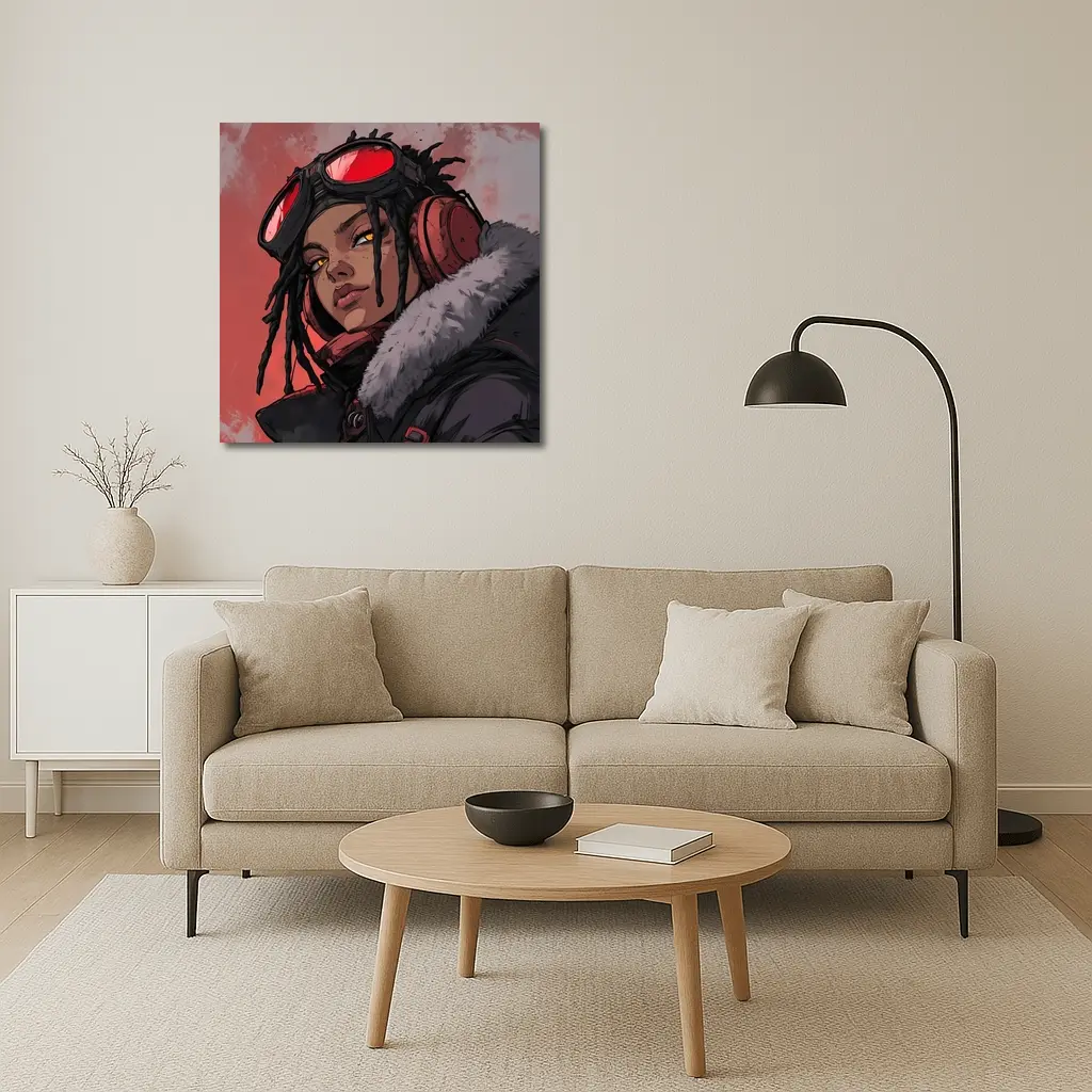 Anime Girl Pilot Goggles Red Background Art – Wall Art