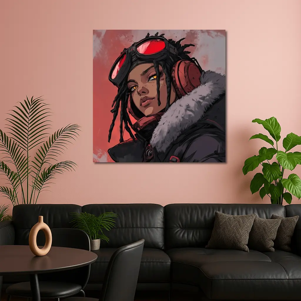 Anime Girl Pilot Goggles Red Background Art – Wall Art