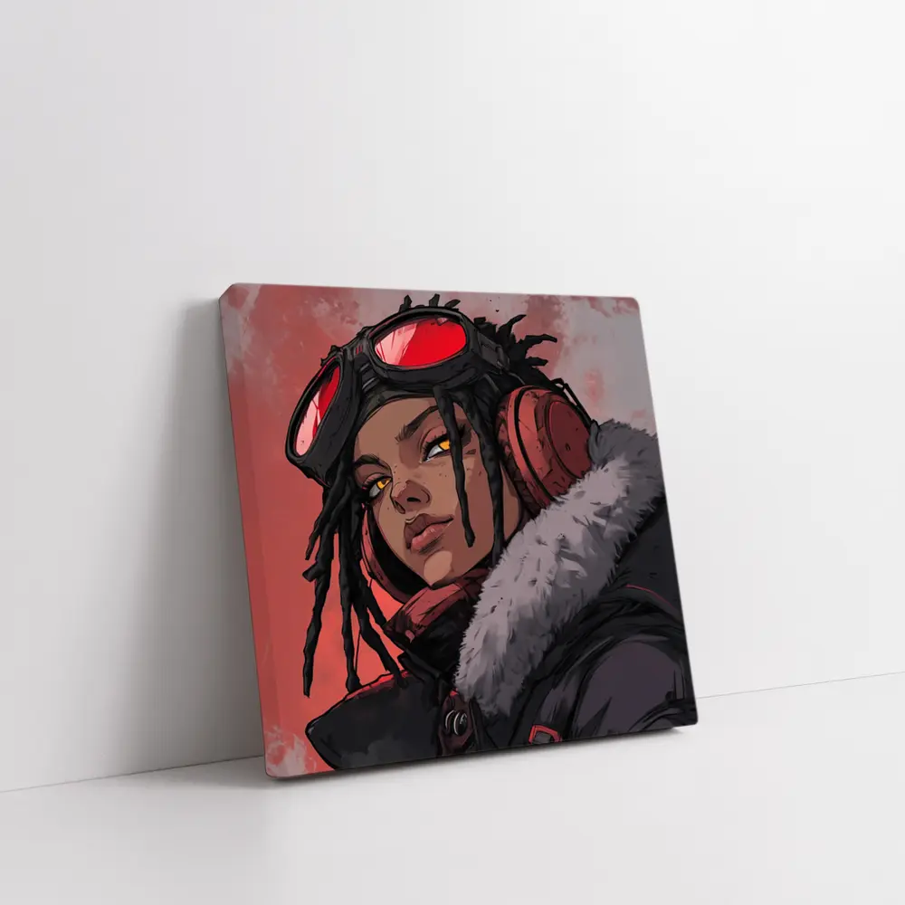 Anime Girl Pilot Goggles Red Background Art – Wall Art