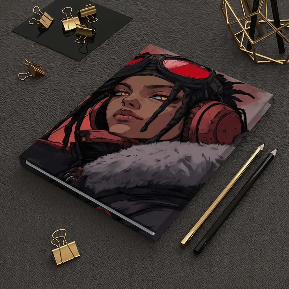 Anime Girl Pilot Goggles Red Background Art – Notebooks