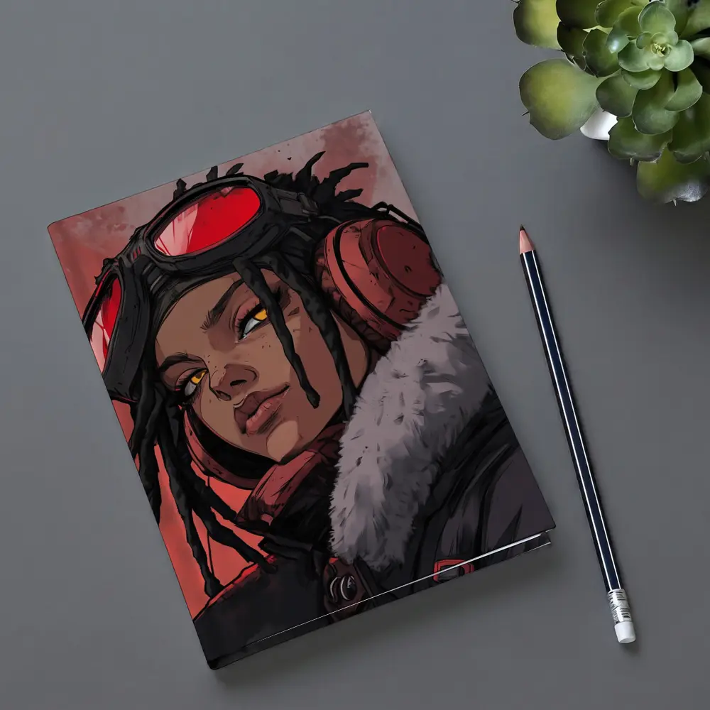 Anime Girl Pilot Goggles Red Background Art – Notebooks