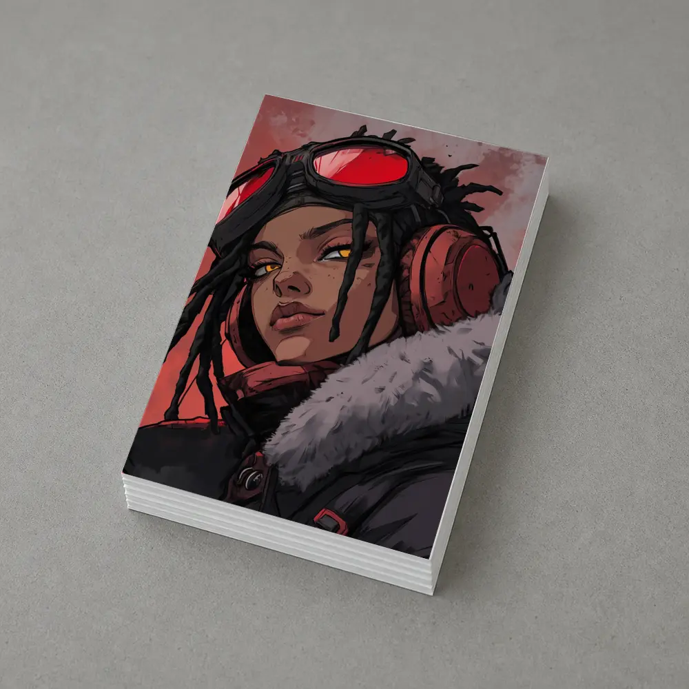 Anime Girl Pilot Goggles Red Background Art – Postcards