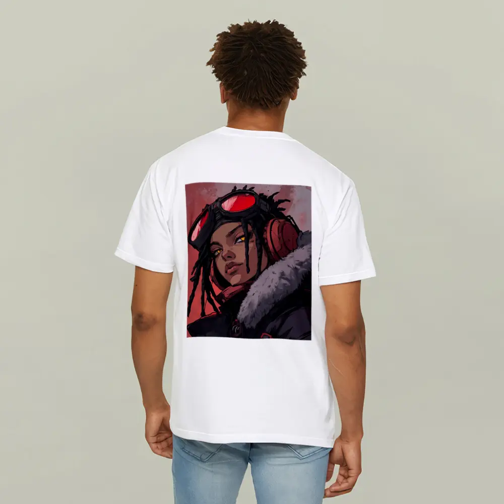 Anime Girl Pilot Goggles Red Background Art – T-Shirts