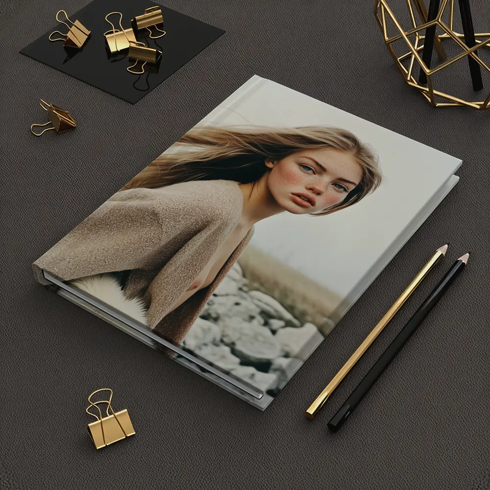 Blonde Woman Portrait Rocky Coastal Field – Notebooks