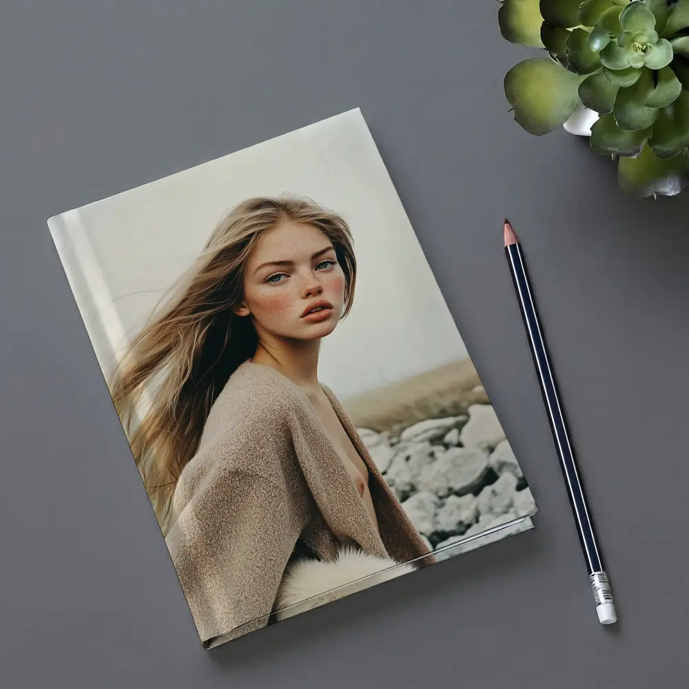 Blonde Woman Portrait Rocky Coastal Field – Notebooks