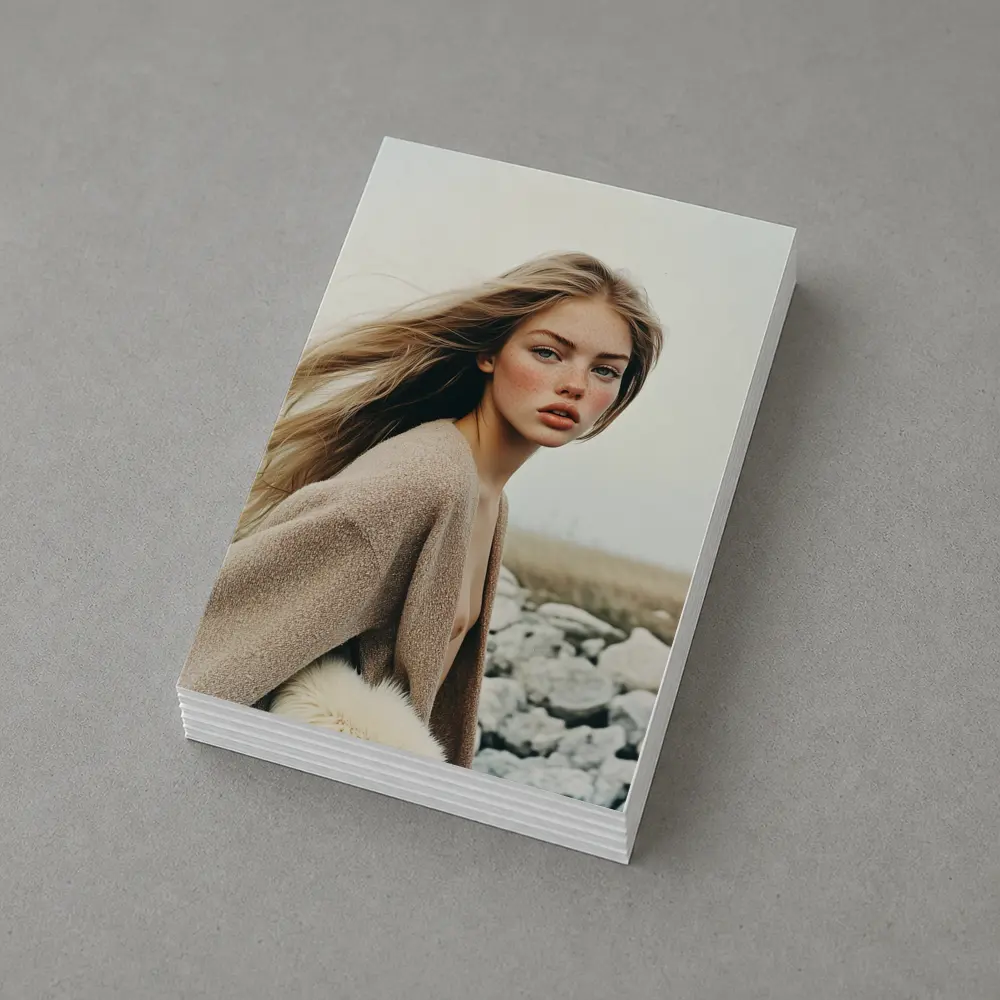 Blonde Woman Portrait Rocky Coastal Field – Postcards