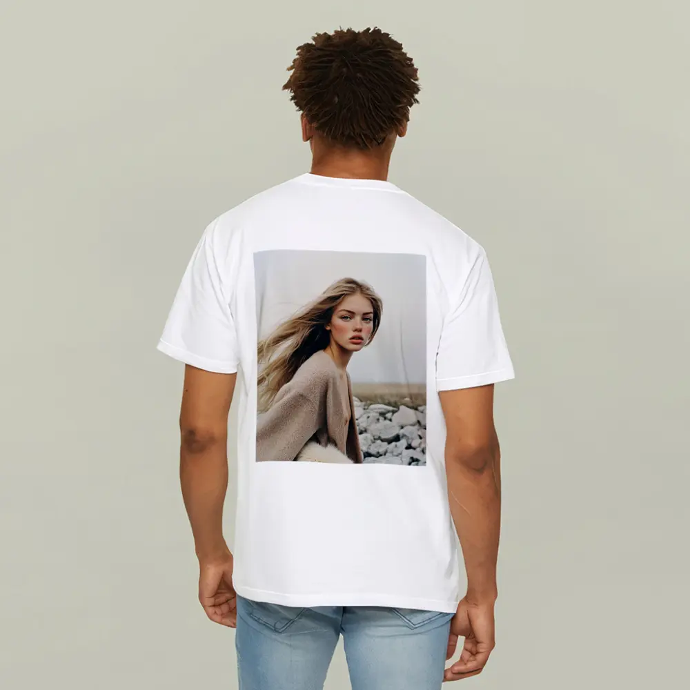 Blonde Woman Portrait Rocky Coastal Field – T-Shirts