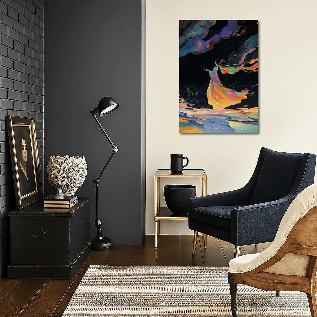 Colorful Woman Dancing Over Dark Waters – Wall Art