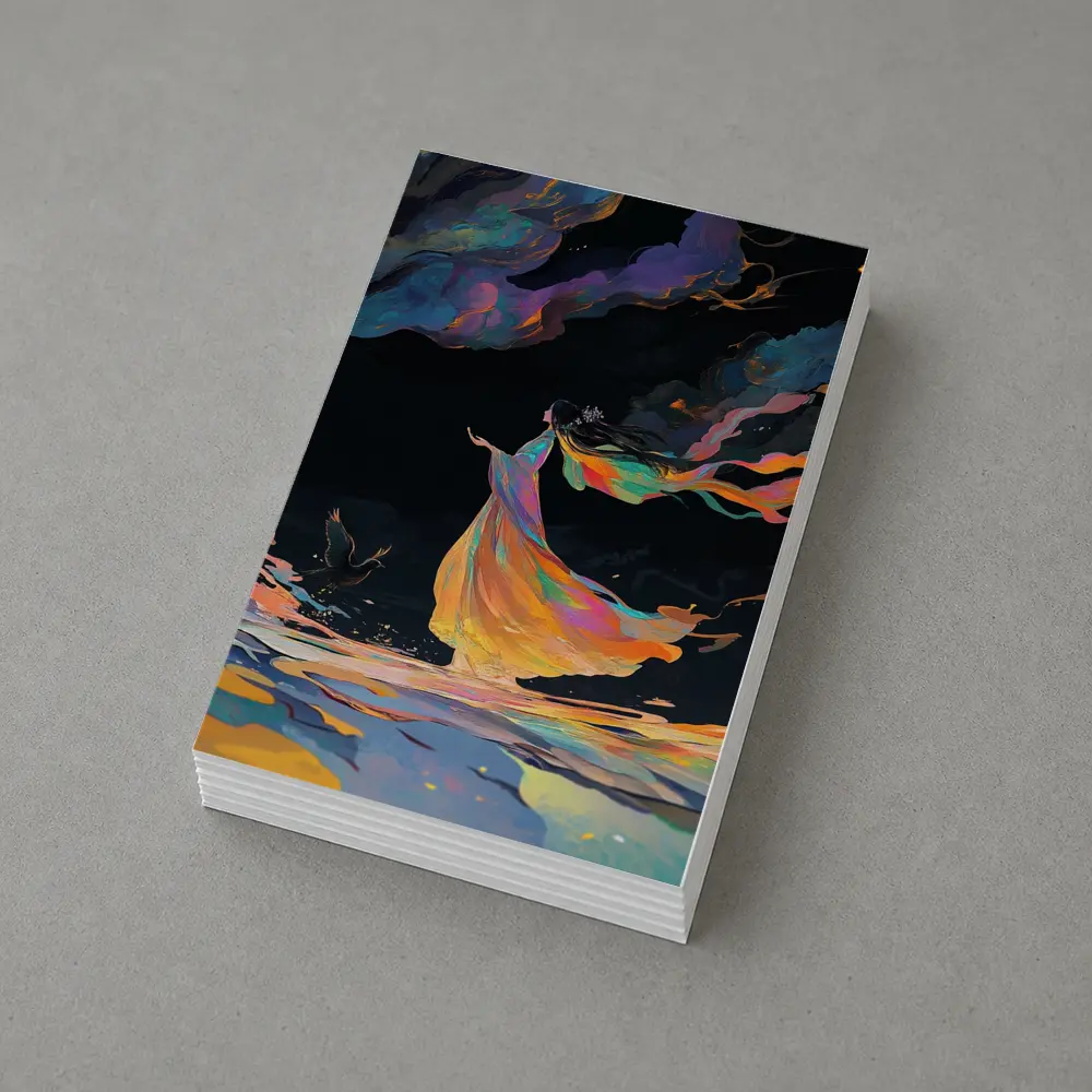 Colorful Woman Dancing Over Dark Waters – Postcards