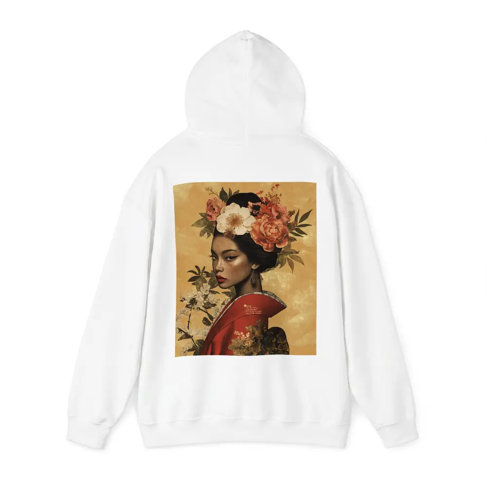 Japanese Woman Floral Crown Gold Background Art – Hoodies