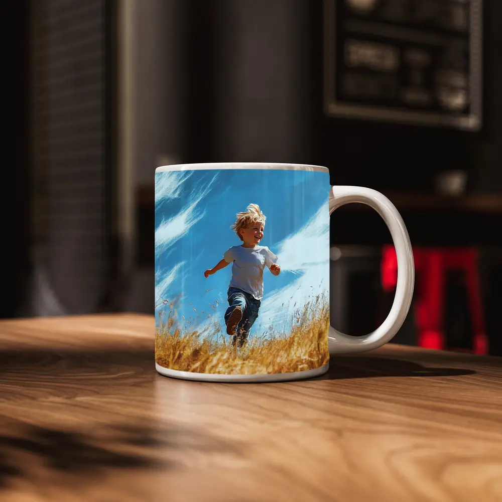 Happy Boy Running Through Golden Field – Mugs