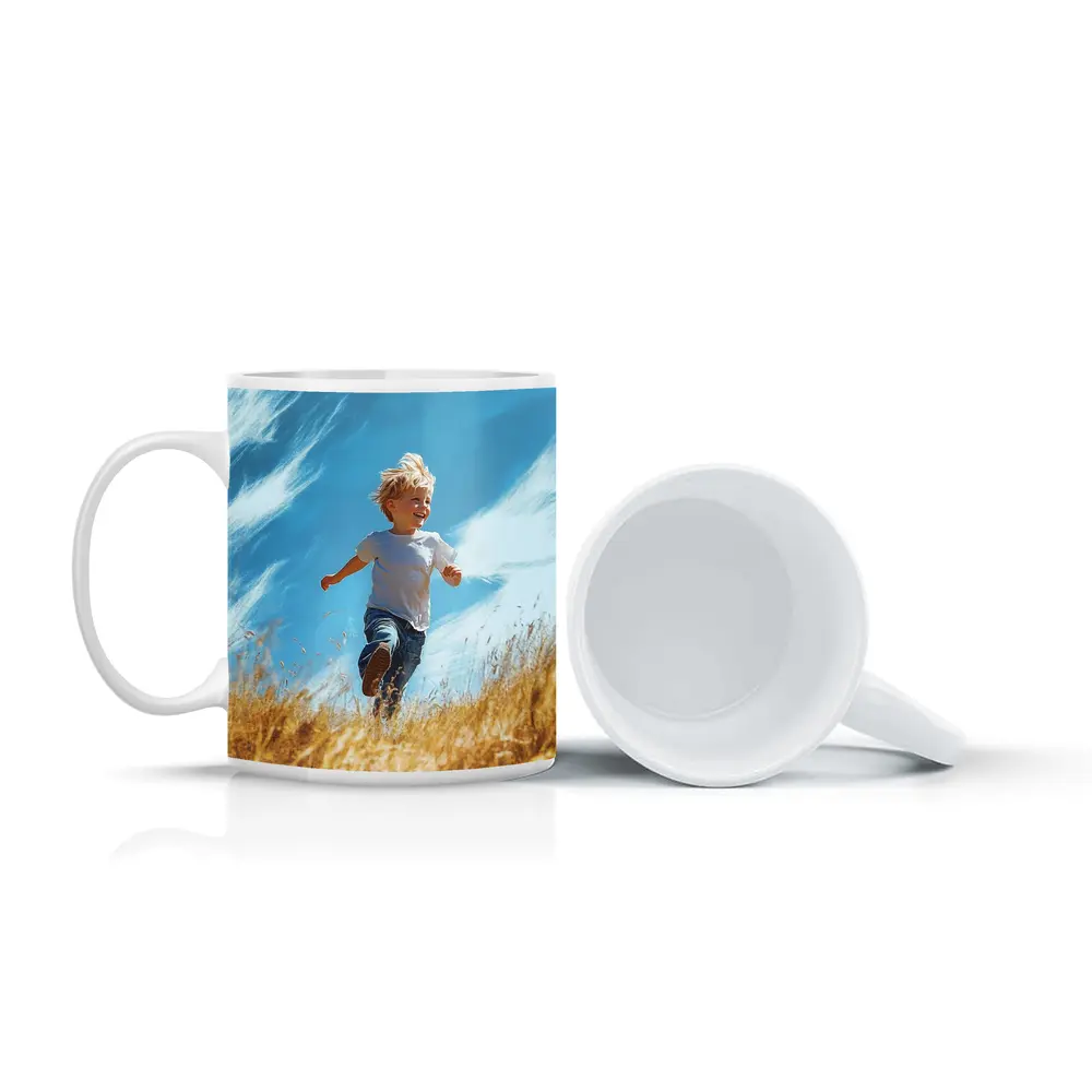 Happy Boy Running Through Golden Field – Mugs