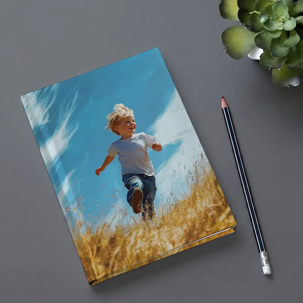 Happy Boy Running Through Golden Field – Notebooks