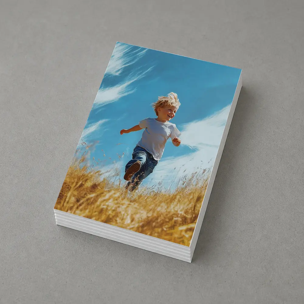 Happy Boy Running Through Golden Field – Postcards