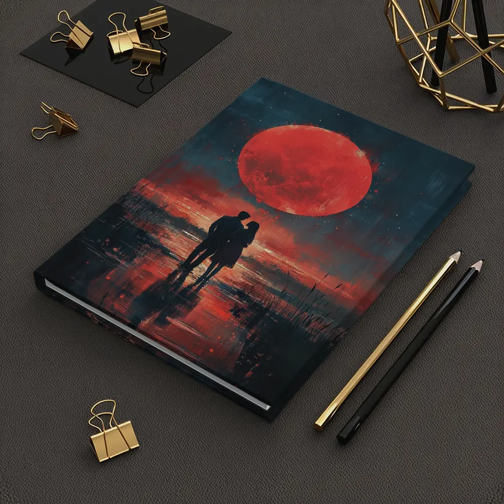 Couple Silhouette Red Moon Night Painting – Notebooks