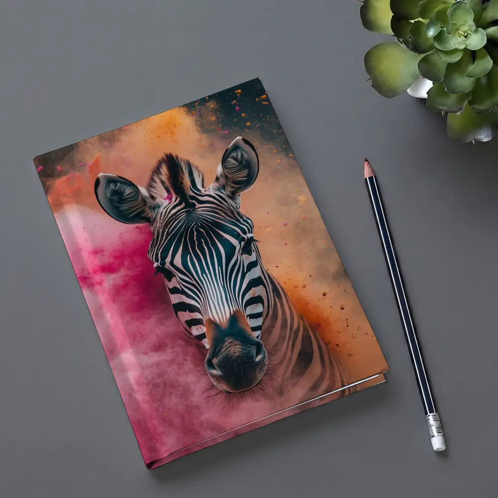 Zebra Portrait Colorful Pink Orange Powder Explosion – Notebooks