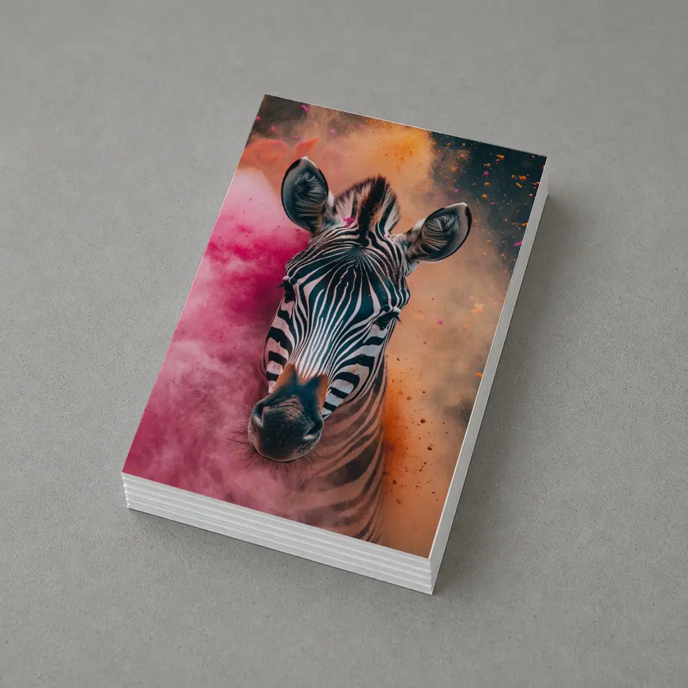 Zebra Portrait Colorful Pink Orange Powder Explosion – Postcards