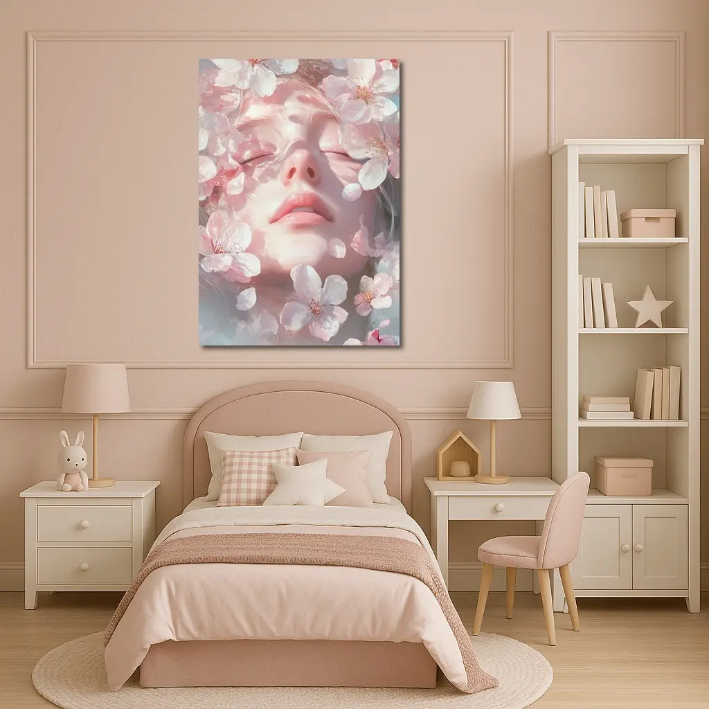 Woman Face Surrounded By Cherry Blossoms – Wall Art