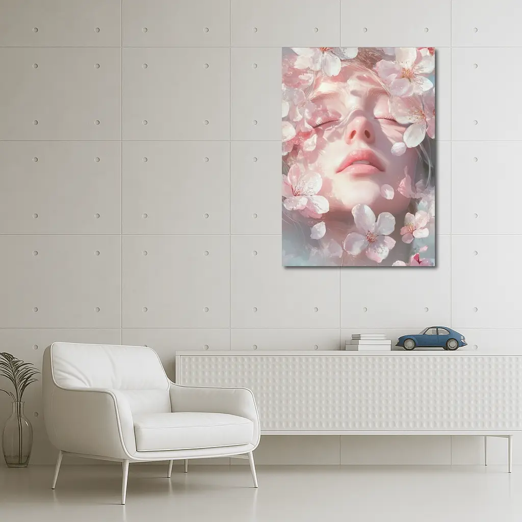 Woman Face Surrounded By Cherry Blossoms – Wall Art
