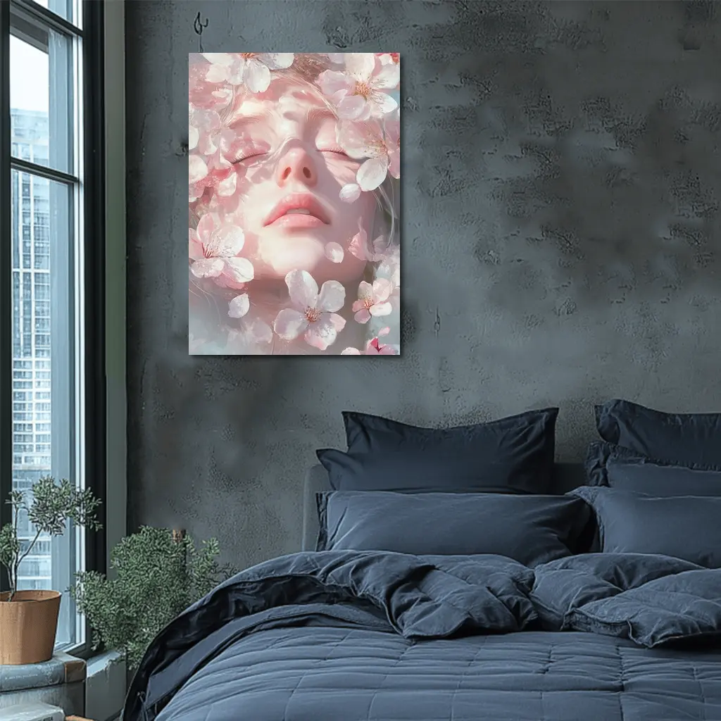 Woman Face Surrounded By Cherry Blossoms – Wall Art