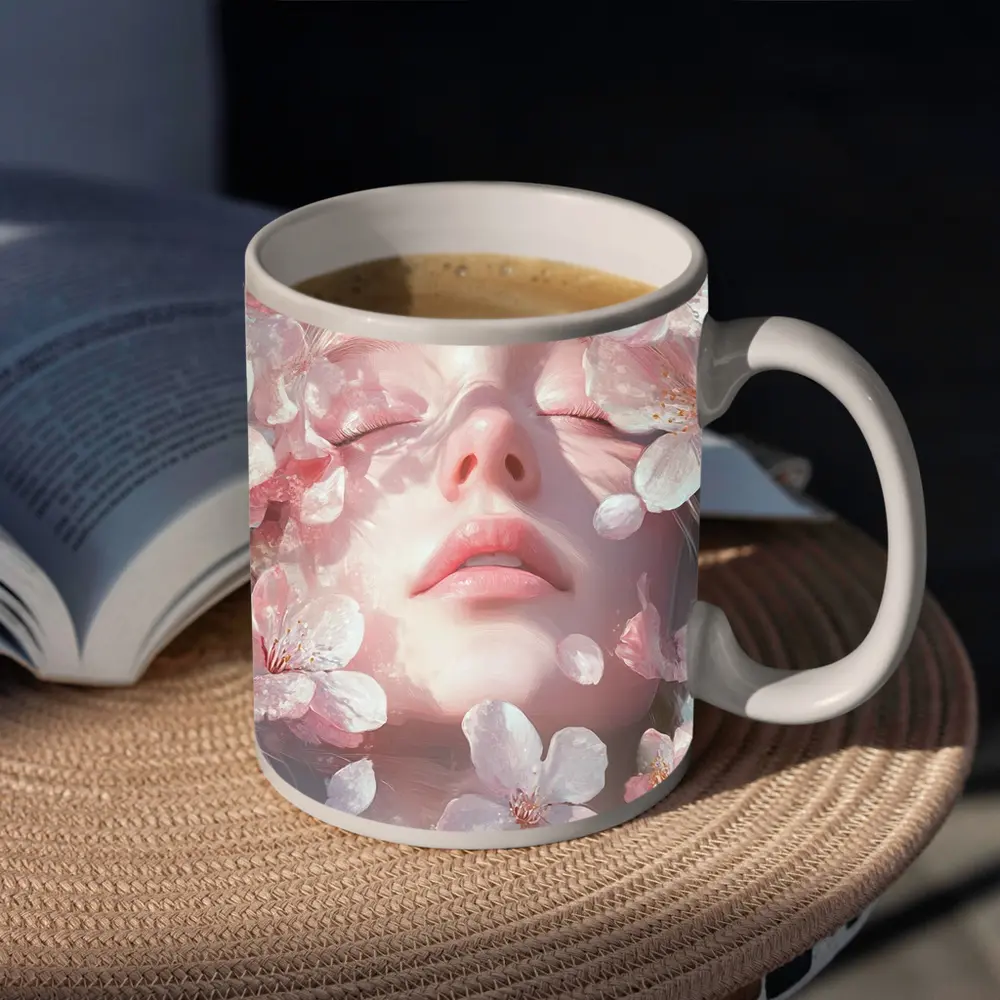 Woman Face Surrounded By Cherry Blossoms – Mugs