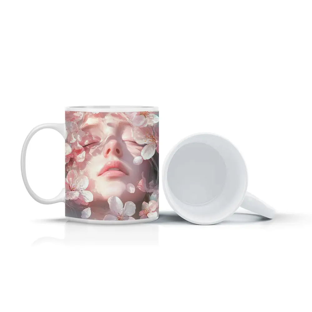 Woman Face Surrounded By Cherry Blossoms – Mugs