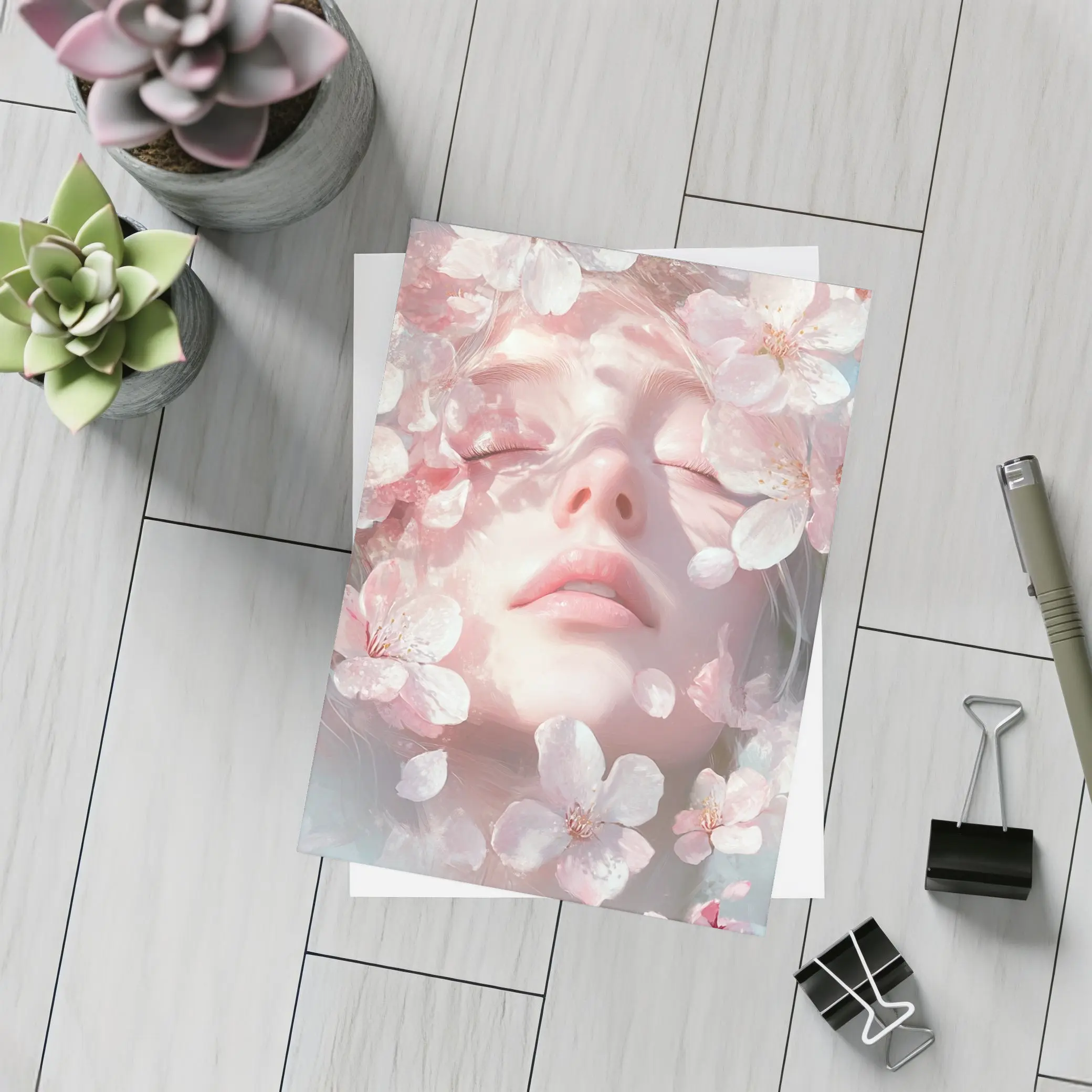 Woman Face Surrounded By Cherry Blossoms – Postcards