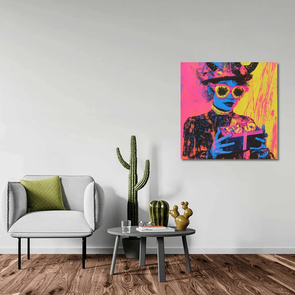 Pop Art Woman Neon Hat Sunglasses Yellow – Wall Art